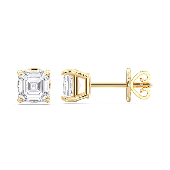 KEEVA JEWELS 1.00 Carat Asscher Moissanite Push Back Stud Earring for Women Yellow Gold Plated Silver
