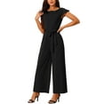 thumbnail image 4 of INSPIRE CHIC Women's High Waist Ruflled Short Sleeve Casual Dressy Long Wide Leg Jumpsuits XL Black, 4 of 6