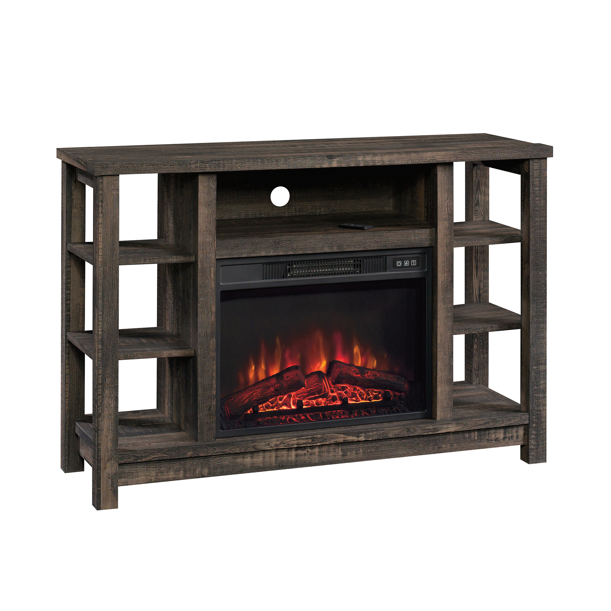 Sauder TV Console with Storage & Electric Fireplace, for TVs up to 50", Carbon Oak Finish