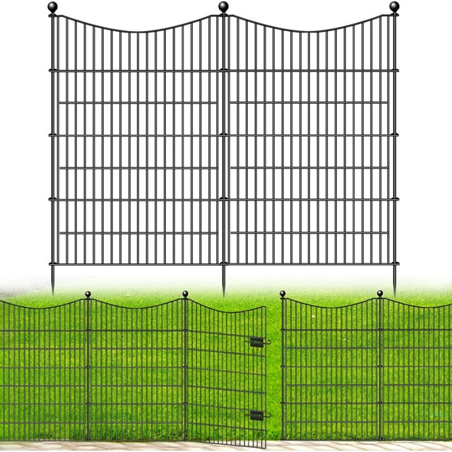 Panels Decorative Garden Fence with Gate Dog Fence Outdoor for Yard Animal Barrier Fence No Dig Rustproof Metal Garden Edging Fence and Borders Temporary Fenc