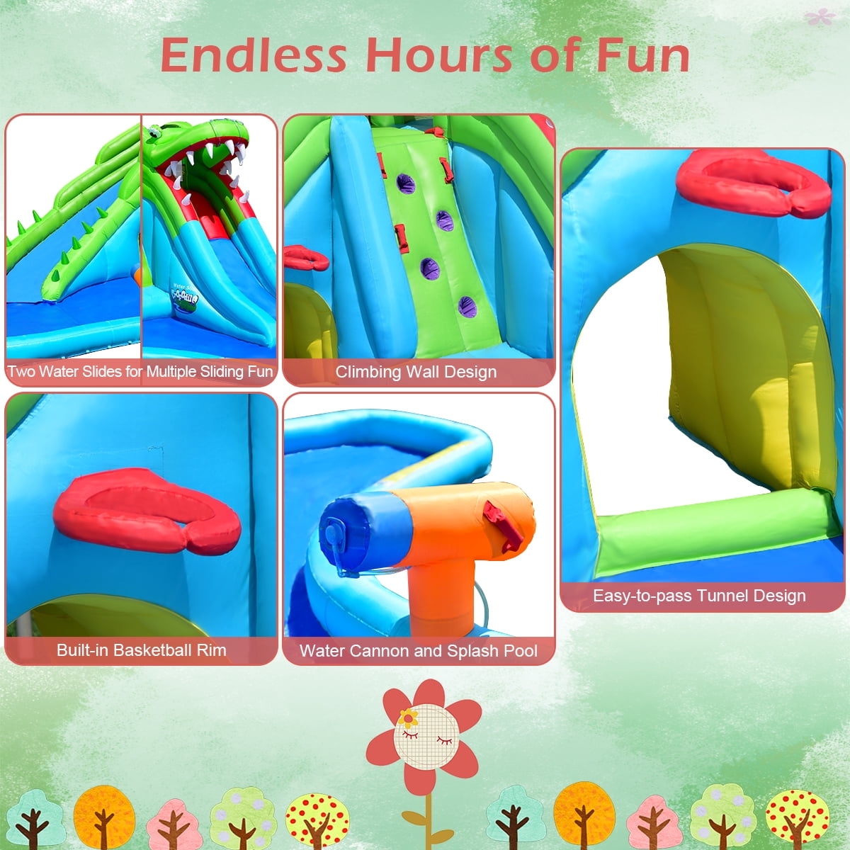 Infans Inflatable Water Park Dual Slides Climbing Wall with 750W Blower