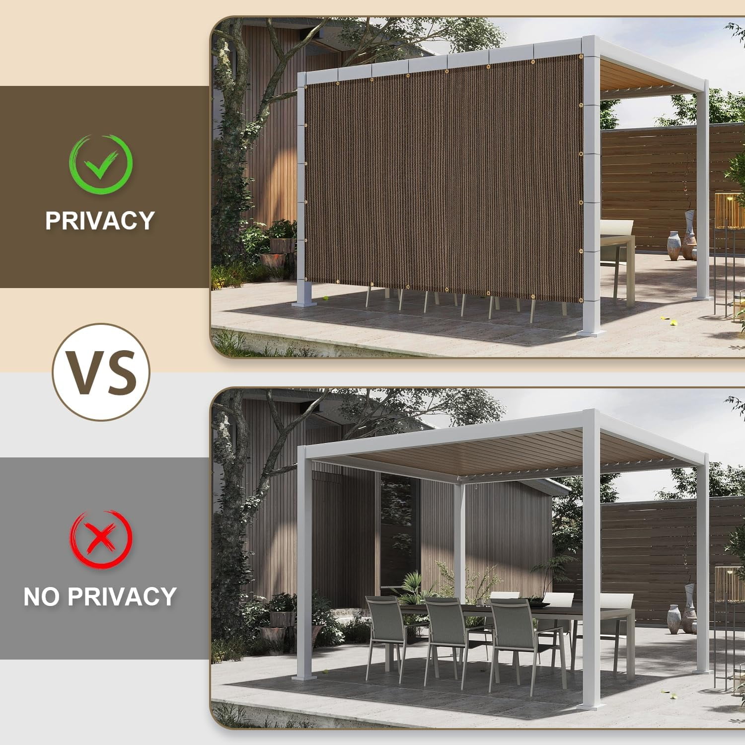 LOVE STORY Custom Size 7'x20' Brown Sun Shade Cloth with Grommets Pergola Shade Cover 95% UV Protection for Outdoor