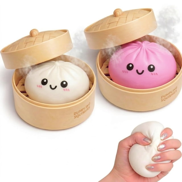 Juguete squishy Partymelon Dumpling, set de 2 piezas en rosa y blanco