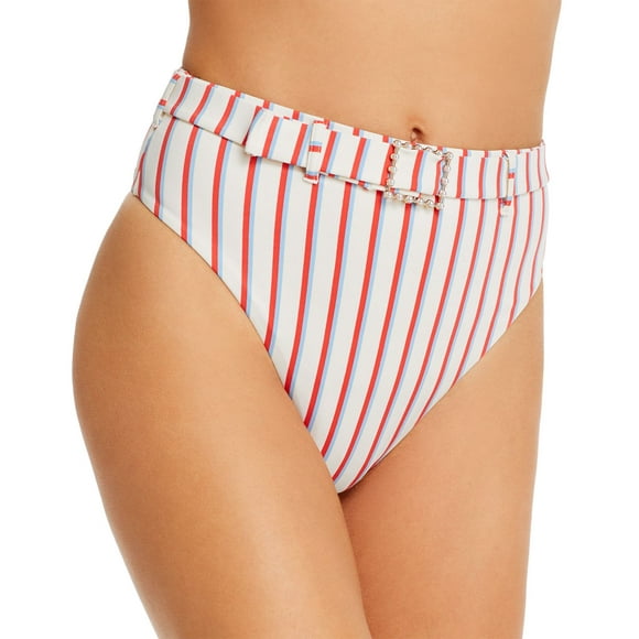 WeWoreWhat Women’s Emily Striped Bikini Bottom, Pink/White, Medium