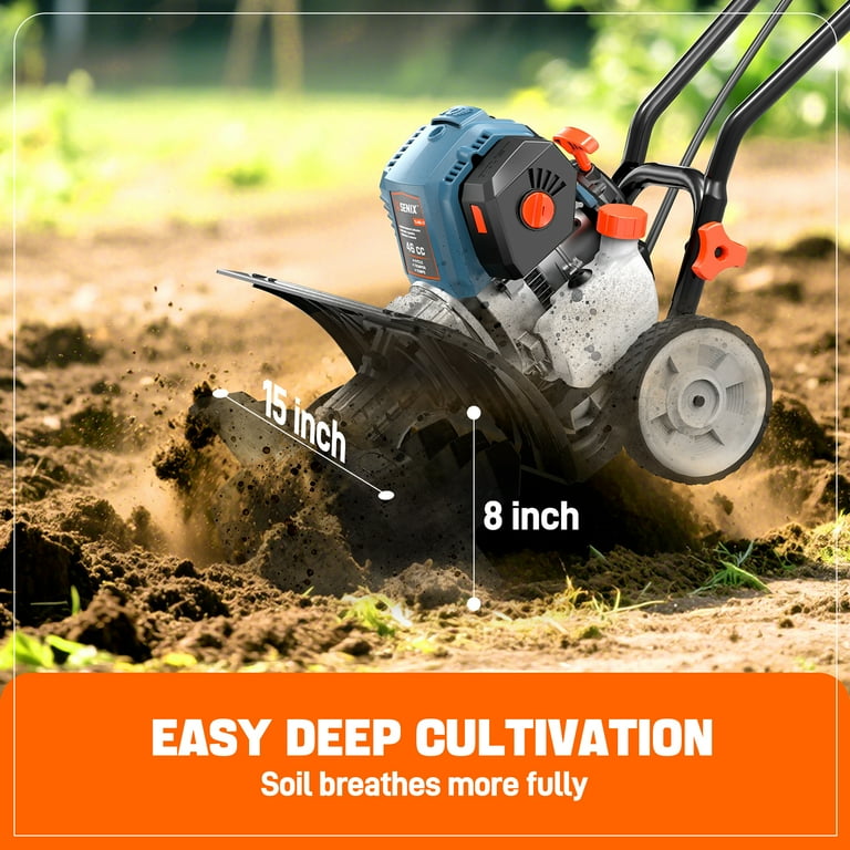 Senix 46cc 4-Cycle Gas Tiller/Cultivator, 15” Tilling Width