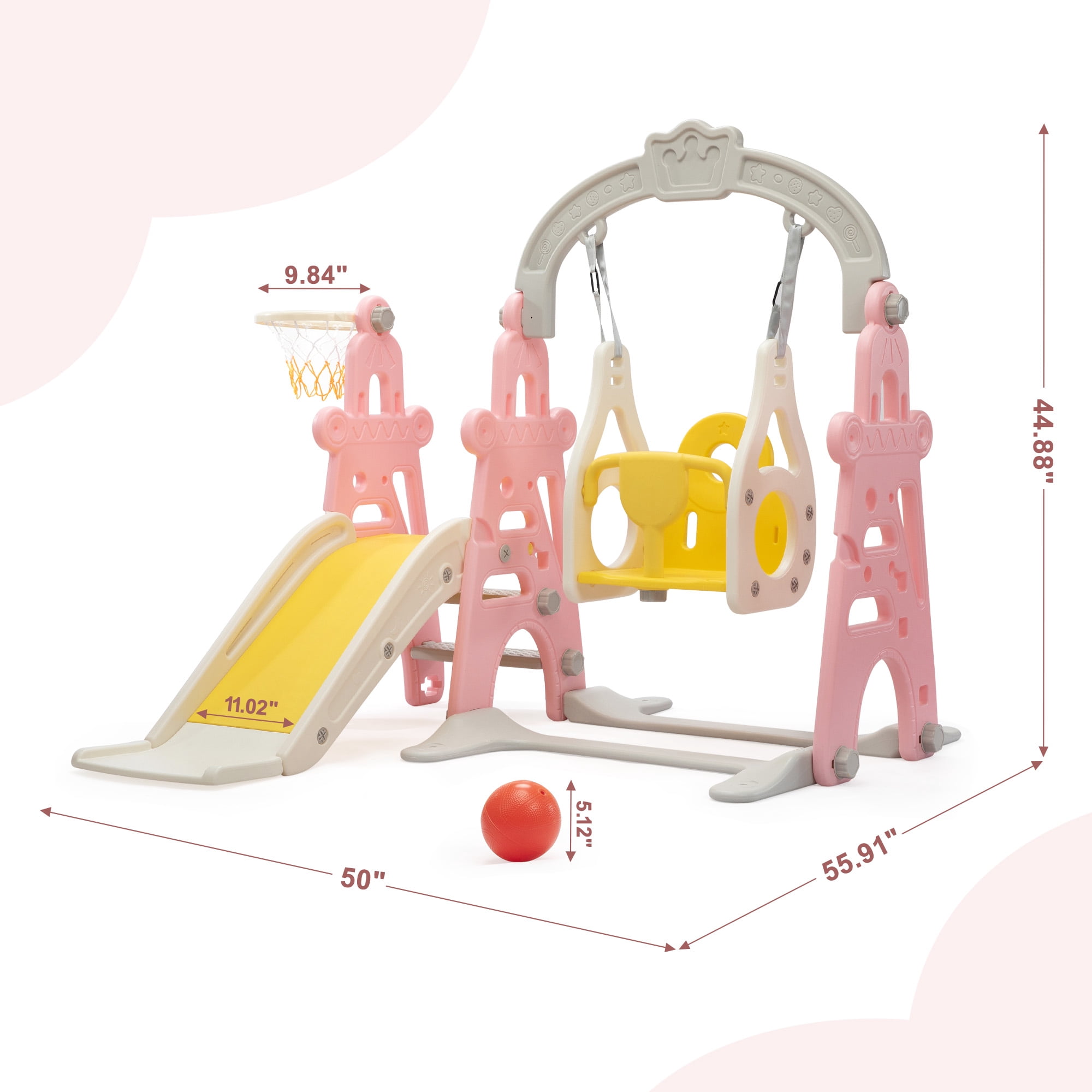 TOBBI 4 in 1 Slide and Swing Set for Toddlers, Indoor Slide Climber Toy, Swing Style,Pink,1+