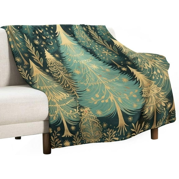 Warm Blanket Gold and Green Christmas Tree Ultra-Soft Micro Fleece and Warm Cozy Lightweight Throw Blankets Winter Holiday Blanket 50"x60" Throw Size Warm Plush Blankets for All Season Birthday Gift