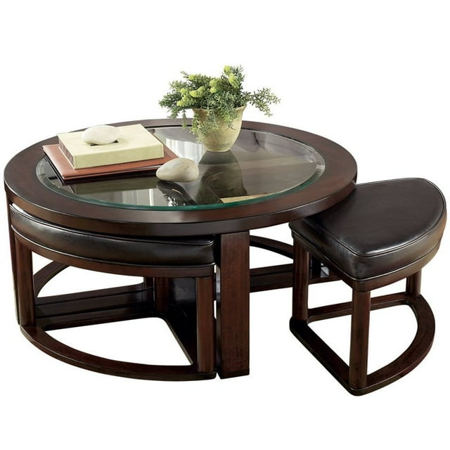 Bowery Hill Table Basse avec 4 Tabourets en Brun Foncé