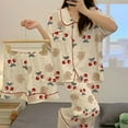thumbnail image 3 of Pijamas de mujer de verano de manga corta para mujer Pantalones cortos Cárdigan Traje de tres piezas Ropa fina de dibujos animados para el hogar Primavera y otoño, 3 of 4