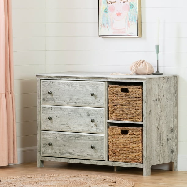 South Shore Cotton Candy 3Drawer Dresser with Baskets, Seaside Pine