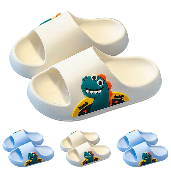 Ulanda Dinosaur Slippers for Boys Girls Anti-Slip Cute Cartoon Thick Sole Sandals Toddler Kids Garden Pool Beach Kid Shoes (Beige, 3)
