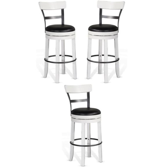 Home Square 30" Wood Swivel Barstool with Back in White - Set of 3