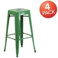 thumbnail image 3 of Flash Furniture 4 Pack Commercial Grade 30" High Backless Green Metal Indoor-Outdoor Barstool with Square Seat, 3 of 14