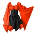 thumbnail image 3 of SEAOPEN Women's Medieval Renaissance Dress Fairy Elf Irish Victorian Gothic Dresses Halloween Costume Lace Up Corset Dress Orange,M, 3 of 4