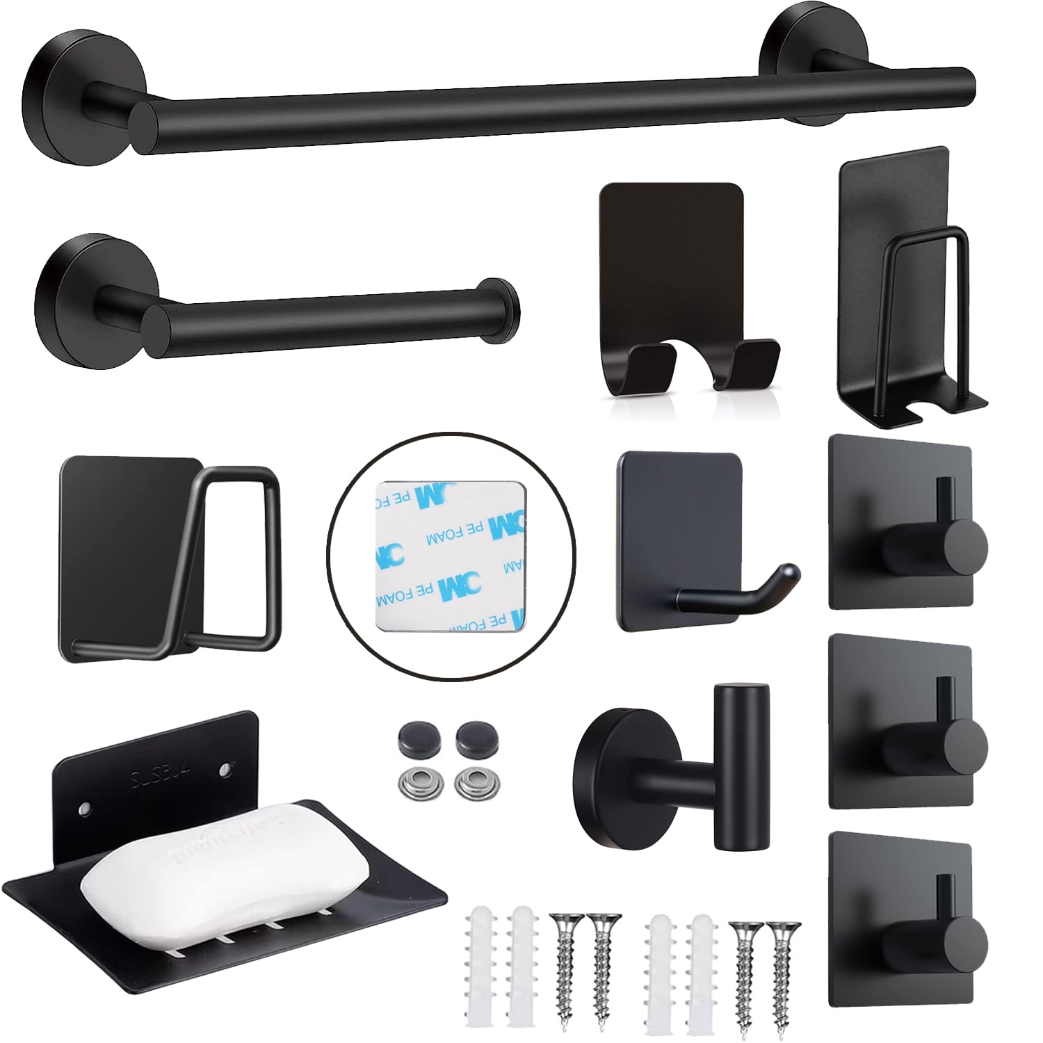 Bathroom Hardware Set, 11Piece Towel Bar Set, Black Towel Rack for