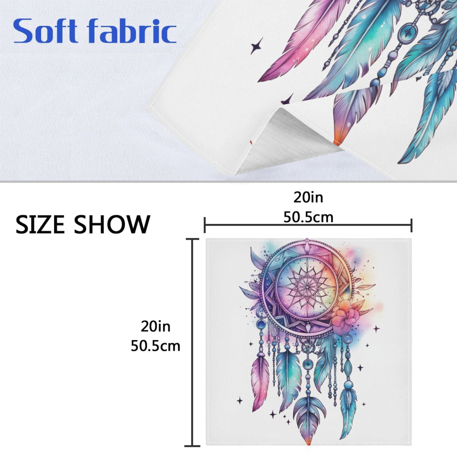 JSTEL Dreamcatcher Boho Stars Cloth Napkins Set of 6, 20x20 Inch Washable and Reusable Napkin for Decoupage Dinner Party Everyday Use