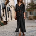 thumbnail image 4 of Cardigans on Fashion Women Summer Casual Solid Dress V-Neck Long Sleeve Loose Dress, 4 of 8