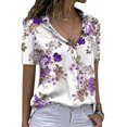thumbnail image 2 of Camisa con botones Mujer Manga corta Cuello en V Solapa Estampado floral Blusas Verano Casual Tops Pompotops  qwe20460, 2 of 6