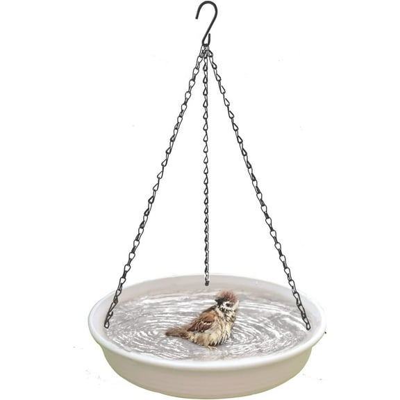9x2In Hanging Bird Bath,Hanging Bird Water Baths for Outdoors,QZS Beige Heavy Duty Wildlife Feeder Bird Water,Unique Birdhouse