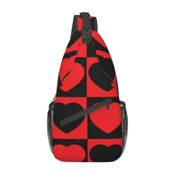 ZICANCN Romantic Red Black Heart Love Crossbody Sling Bag for Men Women - Casual Shoulder Backpacks for Travel Sport Climbing Runners Daypack