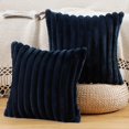 thumbnail image 1 of SHIBA-Set of 2 Faux Wool Plush Decorative Throw Pillow Covers 26x26 Inch Dark Blue Fluffy Striped Soft Decorative Cushion Cover for Sofa Bedroom Pillow Shell, 1 of 4