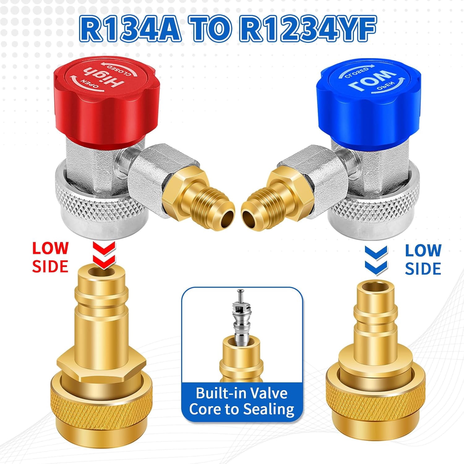 A/C R134a R1234yf Quick Coupler, R134a to R1234yf Refrigerant Adapter Connector Conversion Kit with R134a Quick Adapter, R1234YF Quick Adapter