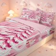 thumbnail image 3 of Manfei Festive Winter Village Zipper Full Size Comforter Sets with Fitted Sheet and 2 Pillowcases,Traditional Christmas Tree Snowflake Zipper Bedding Set,Pink Reversible,4pcs, 3 of 8