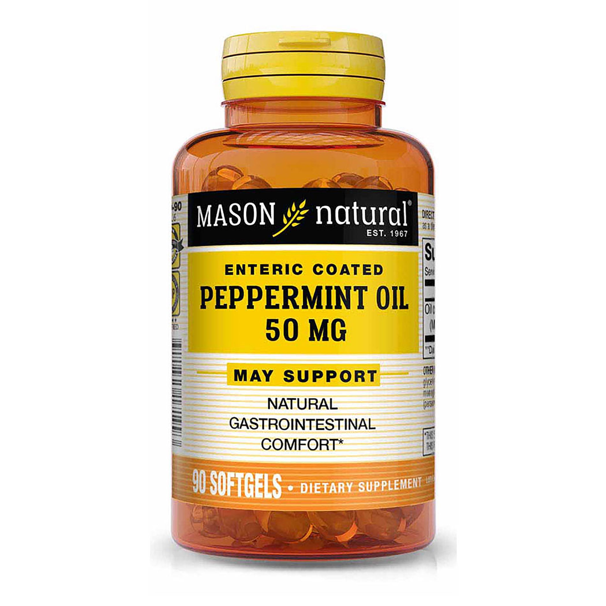 Mason Natural Peppermint Oil 50 mg 'Enteric Coated' - Natural Gastrointestinal Comfort, Supports a Healthy Gut, Bowel Soothing Dietary Supplement, 90 Softgels