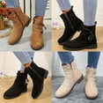 thumbnail image 7 of Lovskoo 2024 Ankle Boots for Women Faux Suede Wedding Dress Shoes Round Toe Wedge Low Heel Metal Leather Belt Buckle Side Zipper Short Booties Brown, 7 of 7