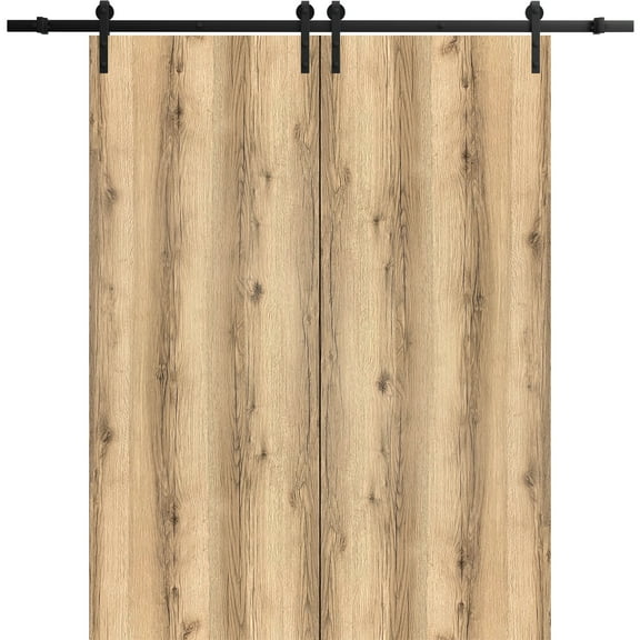 Sturdy Double Barn Door 36 x 96 inches | Planum 0010 Walnut | 13FT Rail Hangers Heavy Set | Solid Panel Interior Doors
