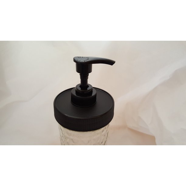Single Pack Matte Black Plastic Lid with Liner & Pump Mason Jar