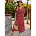 thumbnail image 5 of Women'S Plus Size Wrap V Neck Short Sleeve Ruffle Hem A Line Short Dress Red XL, 5 of 9