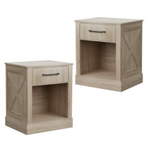 Gymax 2PCS Nightstand with Drawer and Shelf Rustic Wooden Bedside Table Bedroom Natural