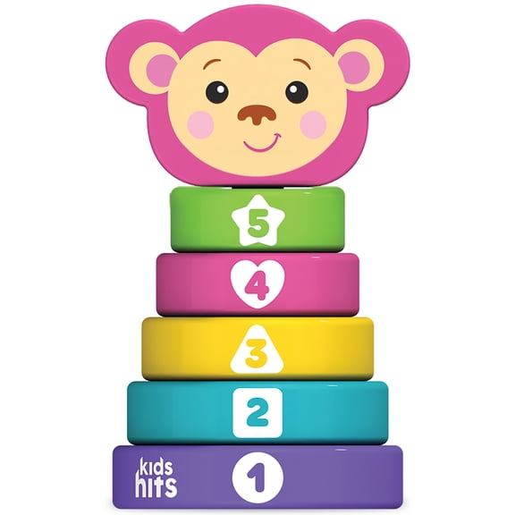Kids Hits: Stack & Play Monkey - Wooden Stacking & Sorting Ring Toy, Numbers, Shape & Colors, Eco-Friendly Wood, Montessori Learning Play, Toddlers 1