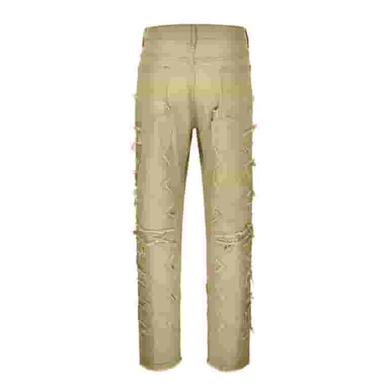 ★TRILLION★ Open knee cargo damage wide denim pants DESERT BOBOGOJP Men's Regular Fit Stacked Jeans Patch Distressed