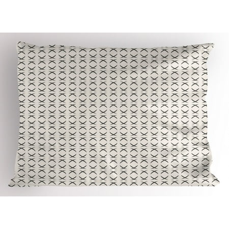 Half Circle Brick Patio Geometric Pillow Sham Modern Contemporary Image with Geometric Artwork with Half Rounds Circles, Decorative Standard Size Printed Pillowcase, 26 X 20 Inches, Black and White, by Ambesonne ()
