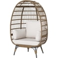 thumbnail image 3 of Oversized Wicker Egg Chair with Metal Stand, Waterproof & UV Resistant, Thick Removable Cushion, Indoor Outdoor Patio Lounge, PE Rattan Egg-Shaped Seat for Garden, Balcony, Porch - Beige, 3 of 7
