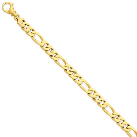 Mens Gold Figaro Bracelet - 14k Yellow Gold 8in 7.7mm Hand Polished Figaro Men Link Bracelet