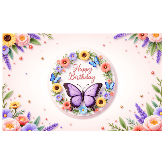 Floral Design Happy Birthday Banner Colorful Butterflies Birthday Decor for Birthday Celebration Kids Party Garden Theme