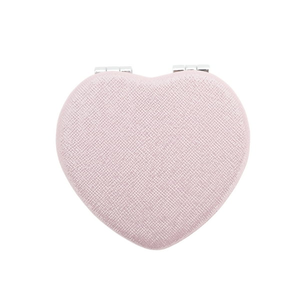 Unique Bargains 1 Pc Espejo de maquillaje en forma de corazón para viajes vacaciones rosa PU ABS vidrio