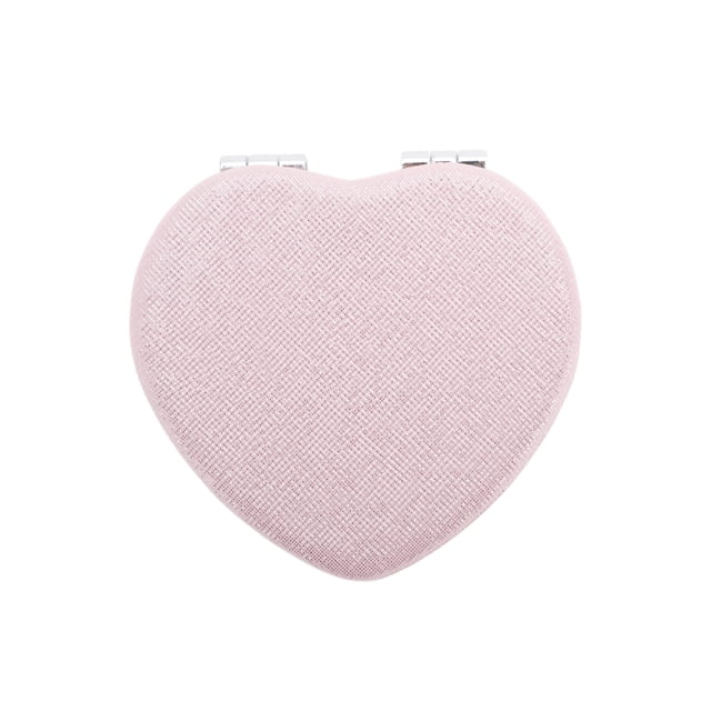 Unique Bargains 1 Pc Espejo de maquillaje en forma de corazón para viajes vacaciones rosa PU ABS vidrio