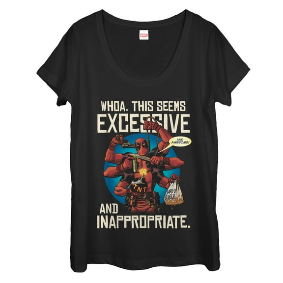 Women's Marvel Deadpool Excessive Behavior Scoop Neck Black 2X Large