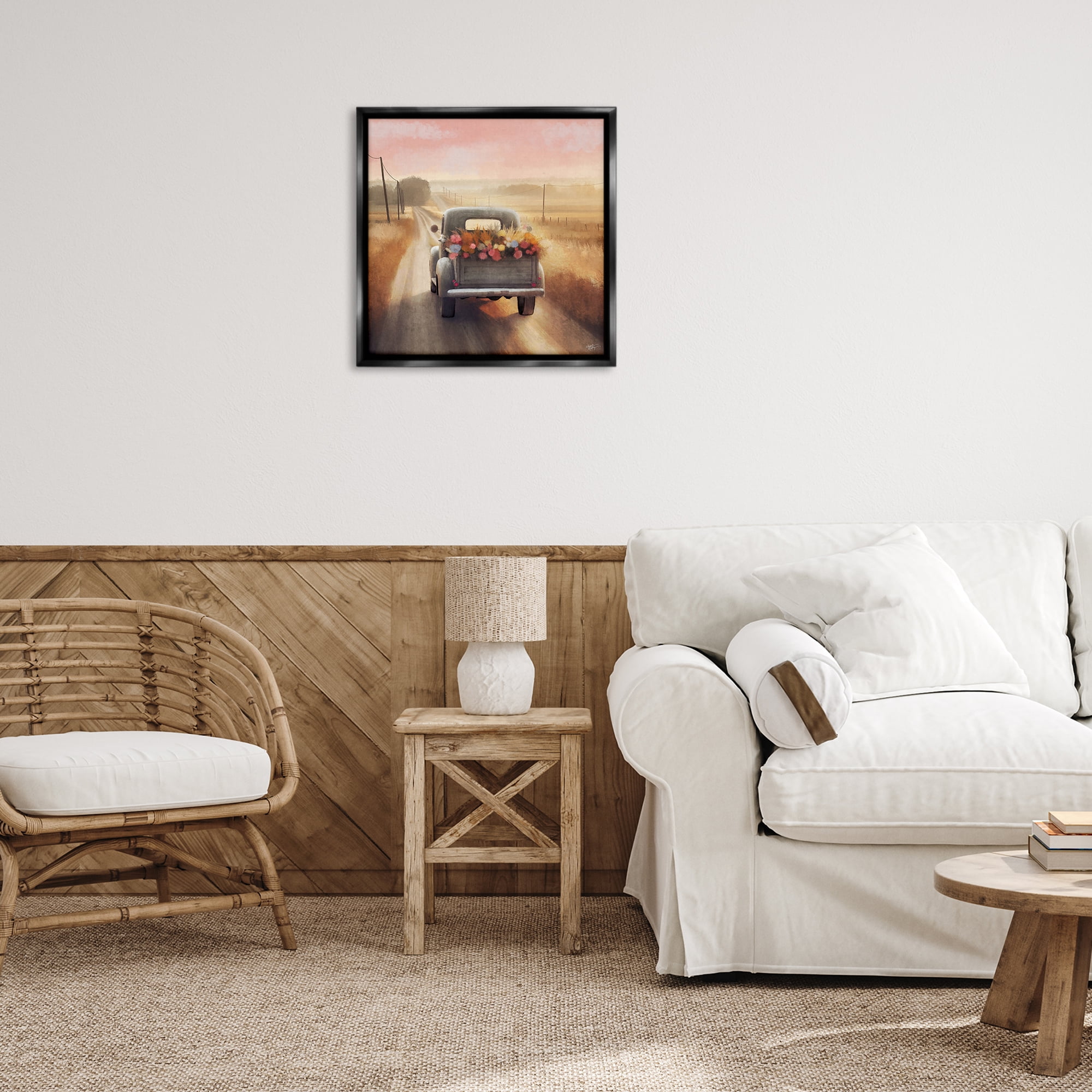 Stupell Industries Farmer's Road Harvest Truck Transportation Painting Black Floater Framed Canvas Art Print Wall Art, 25 x 25