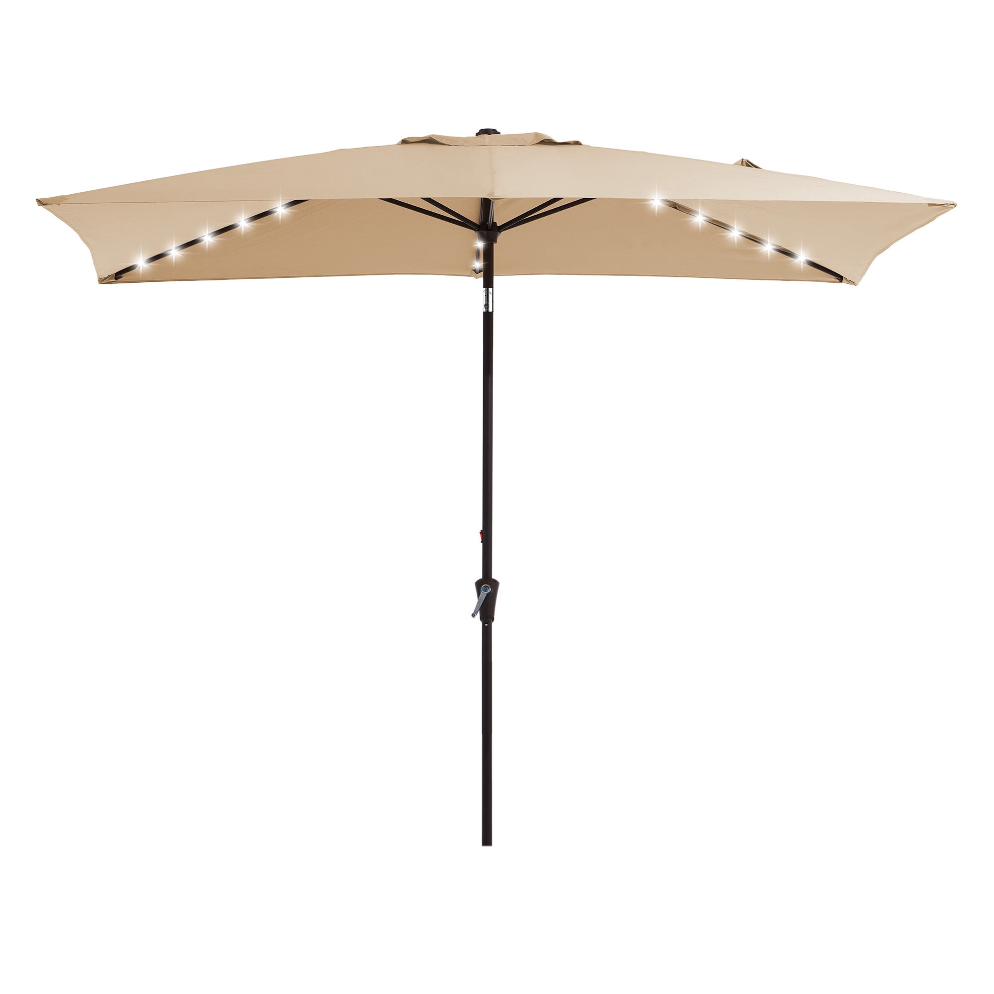 FANDAZE 6.5'x10' Solar LED Rectangular Patio Umbrella with Crank, 6 Heavy-Duty Ribs UV Protection for Garden, Deck, Backyard and Poolside, Beige