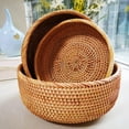 thumbnail image 2 of Rattan Woven Storage Basket Tray,Natural Wicker Round Bread Basket,Fruit Serving Tray Potato Vegetable Organizing Basket,Small Decorative Basket for Home,Large,10.24"*4.13", 2 of 6