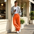 thumbnail image 6 of TQWQT Men's Loose Fit Sweatpants Drawstring Elastic Waist Casual Joggers Streetwear Oversized Wide Leg Pants With Pockets Solid Color Lounge Trousers Athletic Running Bottoms, 6 of 7
