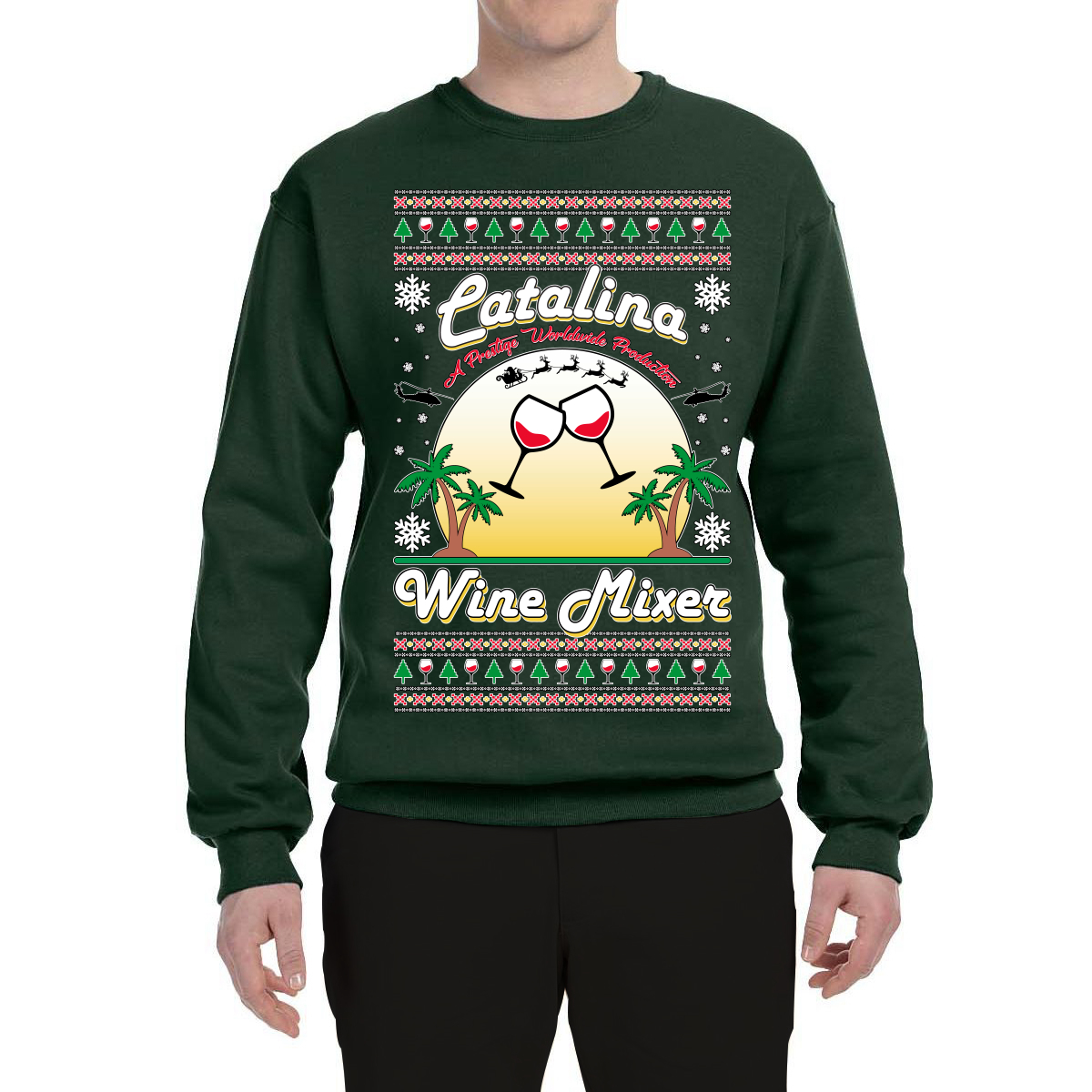 Wild Bobby, Step Bros Catalina Wine Mixer Xmas Holiday Movie Humor Ugly Christmas Sweater Unisex Crewneck Graphic Sweatshirt, Forest Green, Small - image 2 of 5
