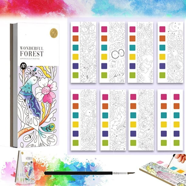 Pocket Watercolor Painting Book, 2022 New Wonderful Forest Paint with Water Book Magic Water