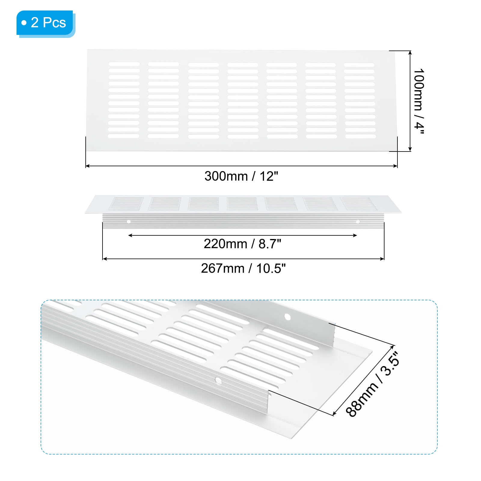 Uxcell 12 x 4 Inch Door Air Vent Cover, 2 Pcs Heavy Duty Grille Ventilation