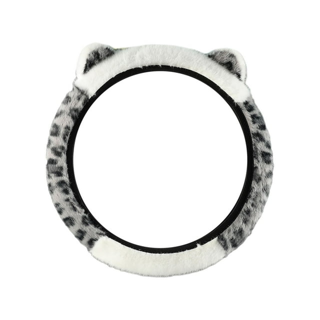 Rbaofujie Housse de Volant de Voiture d'Hiver, Motif Léopard Gris et Blanc, Protecteur Universel Élastique pour Volant d'Auto